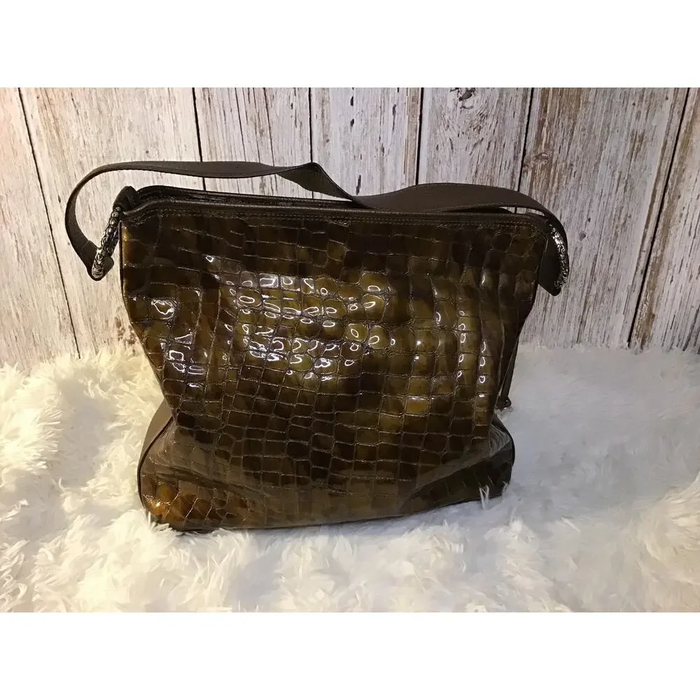 Brighton Croc Embossed Patent Leather Brown Hobo Handbag